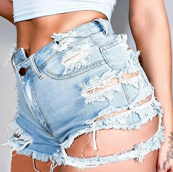 Raw Rebellion Distressed Denim Shorts - Light - Picture 2 of 4